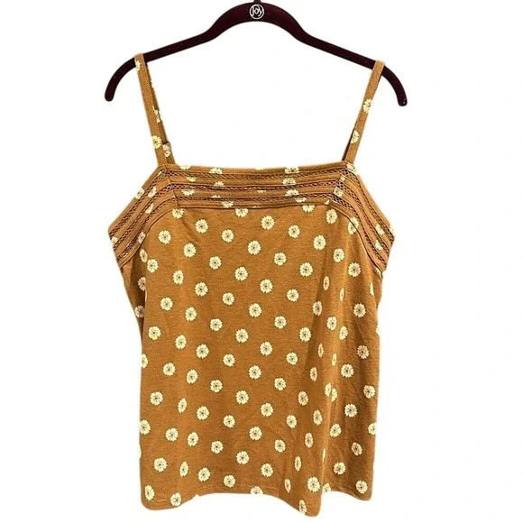 Market & Spruce Adjustable Strap Linen Blend Tank Top Brown Floral StitchFix L - Picture 1 of 4